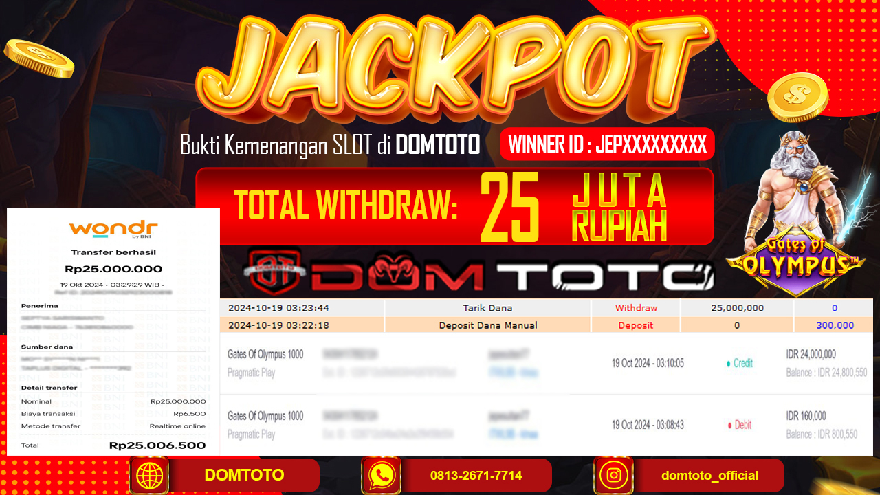 JACKPOT SLOT PRAGMATIC GATES OF OLYMPUS 1000 19 OKTOBER 2024